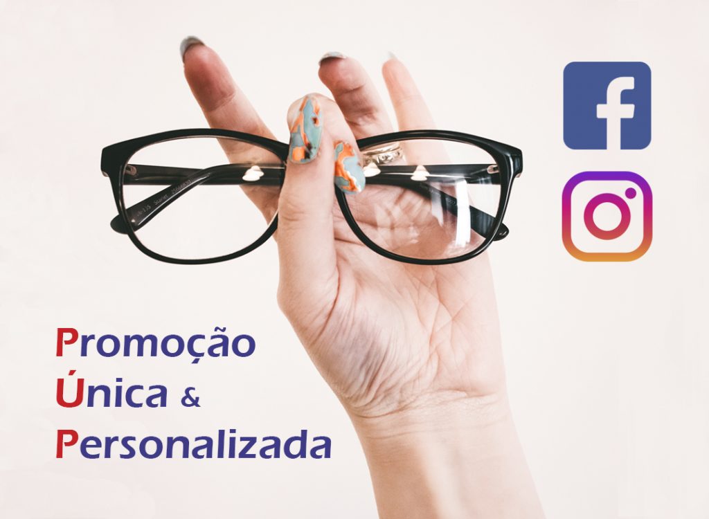 oculos na mão com promoção única e personalizada facebook e instagram